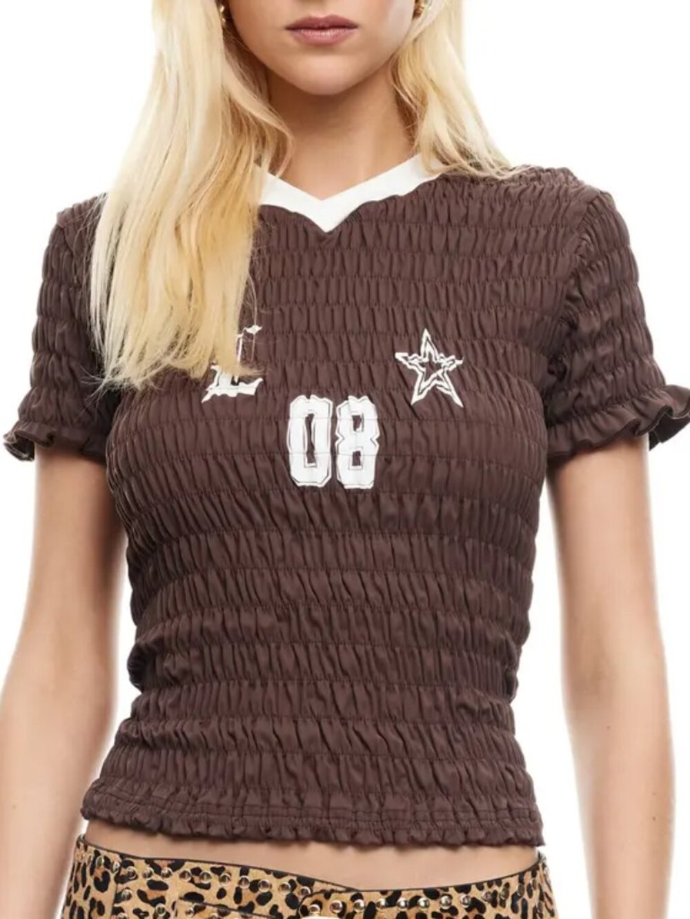 Lioness Spectate Smocked Jersey Top Brown Size S NWT